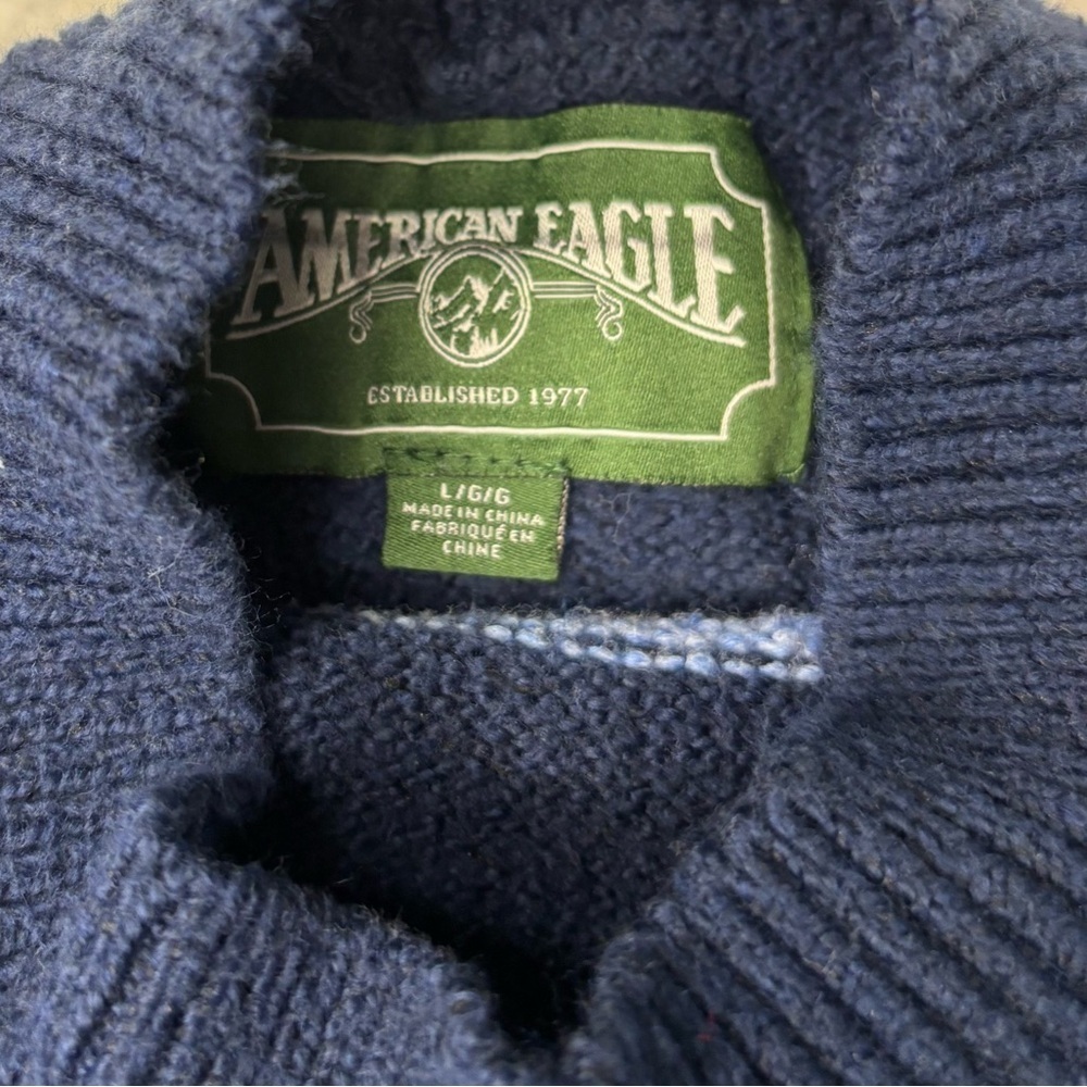 American Eagle Women Blue Logo Knit Mock Neck Sweater - Picture 6 of 12